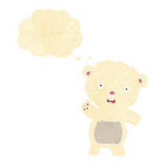 cartoon waving polar bear cub with thought bubble
