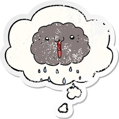 cartoon cloud and thought bubble as a distressed worn sticker