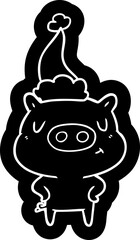 cartoon icon of a content pig wearing santa hat