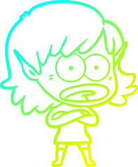 cold gradient line drawing cartoon shocked elf girl