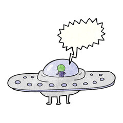 speech bubble textured cartoon flying saucer