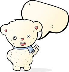 cartoon polar bear waving with speech bubble