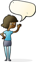 cartoon friendly girl waving with speech bubble