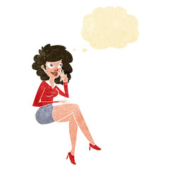 cartoon office woman sitting with thought bubble