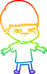 rainbow gradient line drawing annoyed cartoon boy