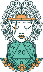 elf barbarian character with natural 20 dice roll illustration