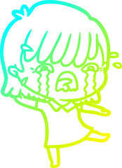 cold gradient line drawing cartoon girl crying