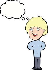 cartoon happy man with thought bubble