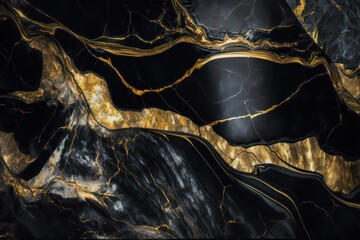 Black and gold luxury marble wallpaper background. Realistic stone texture. Luxurious marble. Generative AI.