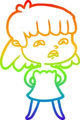 rainbow gradient line drawing cartoon worried woman
