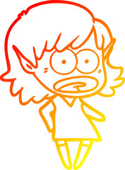 warm gradient line drawing cartoon shocked elf girl