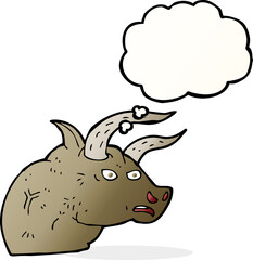 cartoon angry bull head with thought bubble