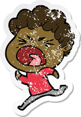 distressed sticker of a cartoon furious man