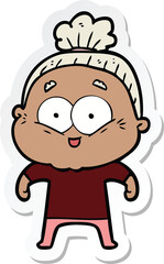 sticker of a cartoon happy old woman