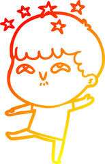 warm gradient line drawing cartoon amazed boy