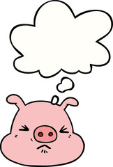 cartoon angry pig face and thought bubble