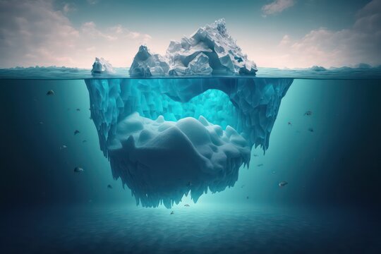 Tip of the iceberg. Business concept. Iceberg. Success business metaphor.  Hidden Danger And Global Warming Concept. Generative AI.