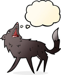 cartoon snapping wolf with thought bubble