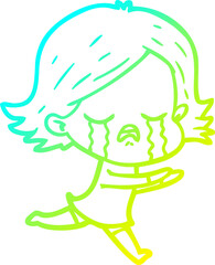 cold gradient line drawing cartoon girl crying