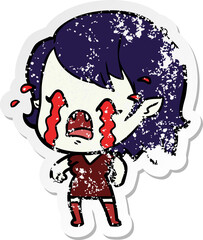 distressed sticker of a cartoon crying vampire girl