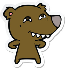 sticker of a cartoon bear showing teeth