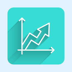 White line Financial growth increase icon isolated with long shadow background. Increasing revenue. Green square button. Vector
