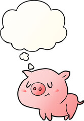 cartoon pig and thought bubble in smooth gradient style