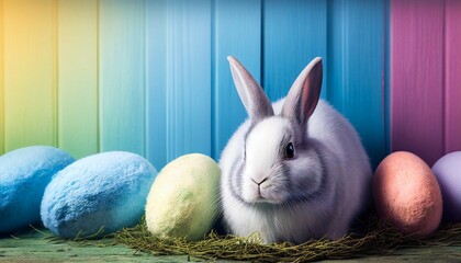 Rainbow colored Easter cute rabbit egg symbol. animal easter bunny Generated AI