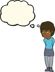 cartoon woman with plaster on face with thought bubble