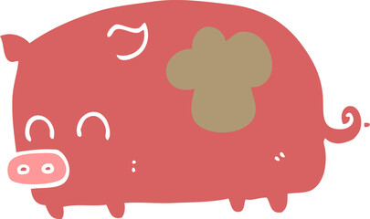 cute flat color style cartoon pig