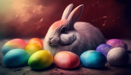 Rainbow colored Easter cute rabbit egg symbol. animal little Generated AI