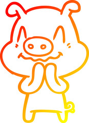warm gradient line drawing nervous cartoon pig