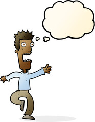 cartoon shrieking man with thought bubble