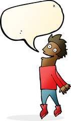 cartoon drenched man flying with speech bubble