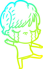 cold gradient line drawing cartoon woman crying