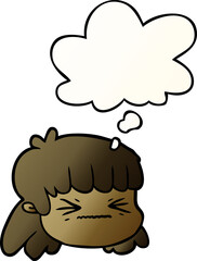 cartoon female face and thought bubble in smooth gradient style