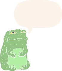 cartoon smug toad and speech bubble in retro style