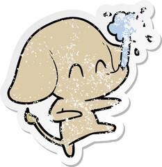 distressed sticker of a cute cartoon elephant spouting water