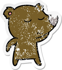 distressed sticker of a happy cartoon bear