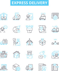 Express delivery vector line icons set. Express, Delivery, Rush, Quick, Speed, Dispatch, Mail illustration outline concept symbols and signs