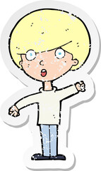 retro distressed sticker of a cartoon shocked boy