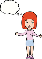 cartoon annoyed woman with thought bubble