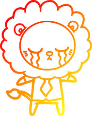warm gradient line drawing crying cartoon lion