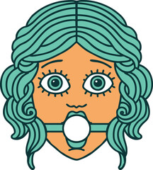 tattoo style icon of female face with ball gag