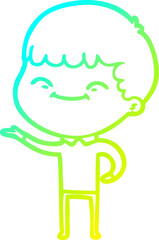 cold gradient line drawing cartoon happy boy