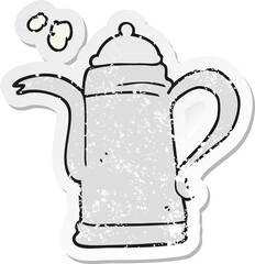 retro distressed sticker of a cartoon coffee kettle