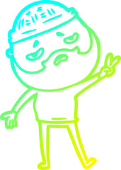 cold gradient line drawing cartoon worried man with beard