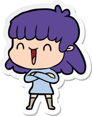 sticker of a cartoon woman laughing