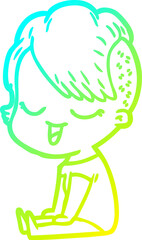 cold gradient line drawing happy cartoon girl