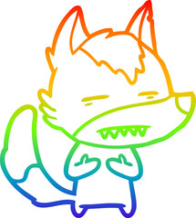 Obraz premium rainbow gradient line drawing cartoon wolf showing teeth